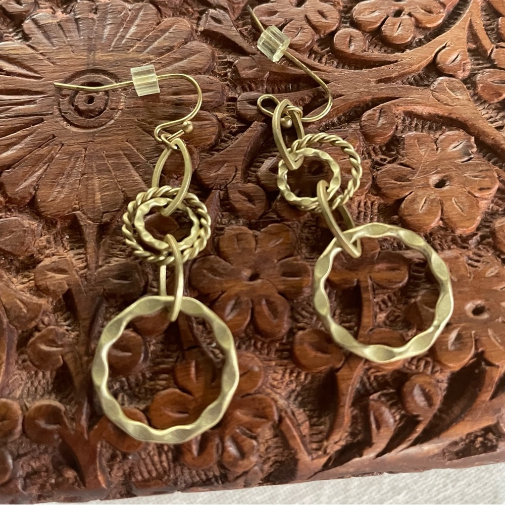 Gold Tone Dangling Rings  Bohemian Earrings. Drop is 2"